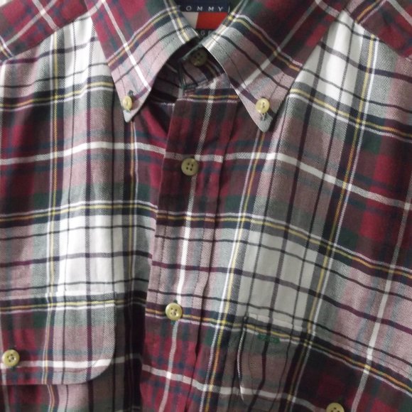 Tommy Hilfiger Maroon Plaid Button Down Shirt M - Picture 2 of 5